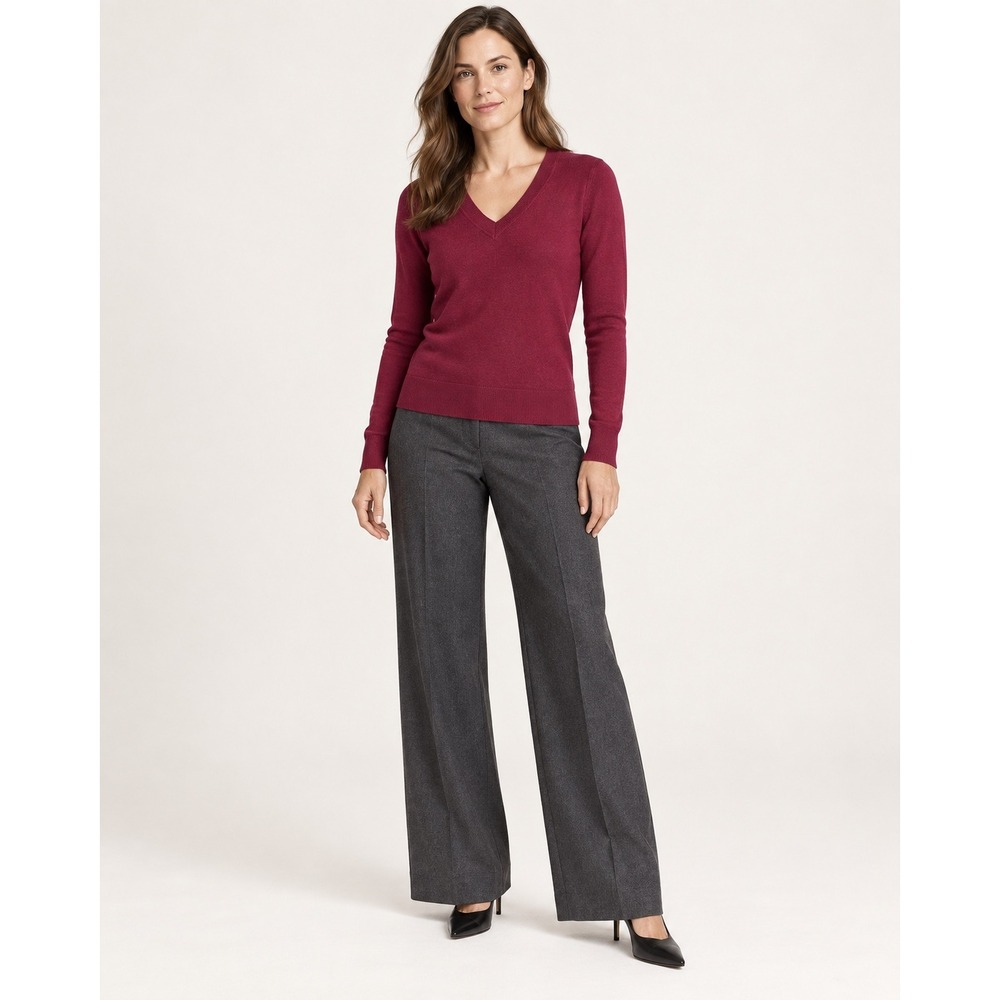 Banana Republic Women V-Neck Forever Sweater XS Burgundy Wine Knit Workwear